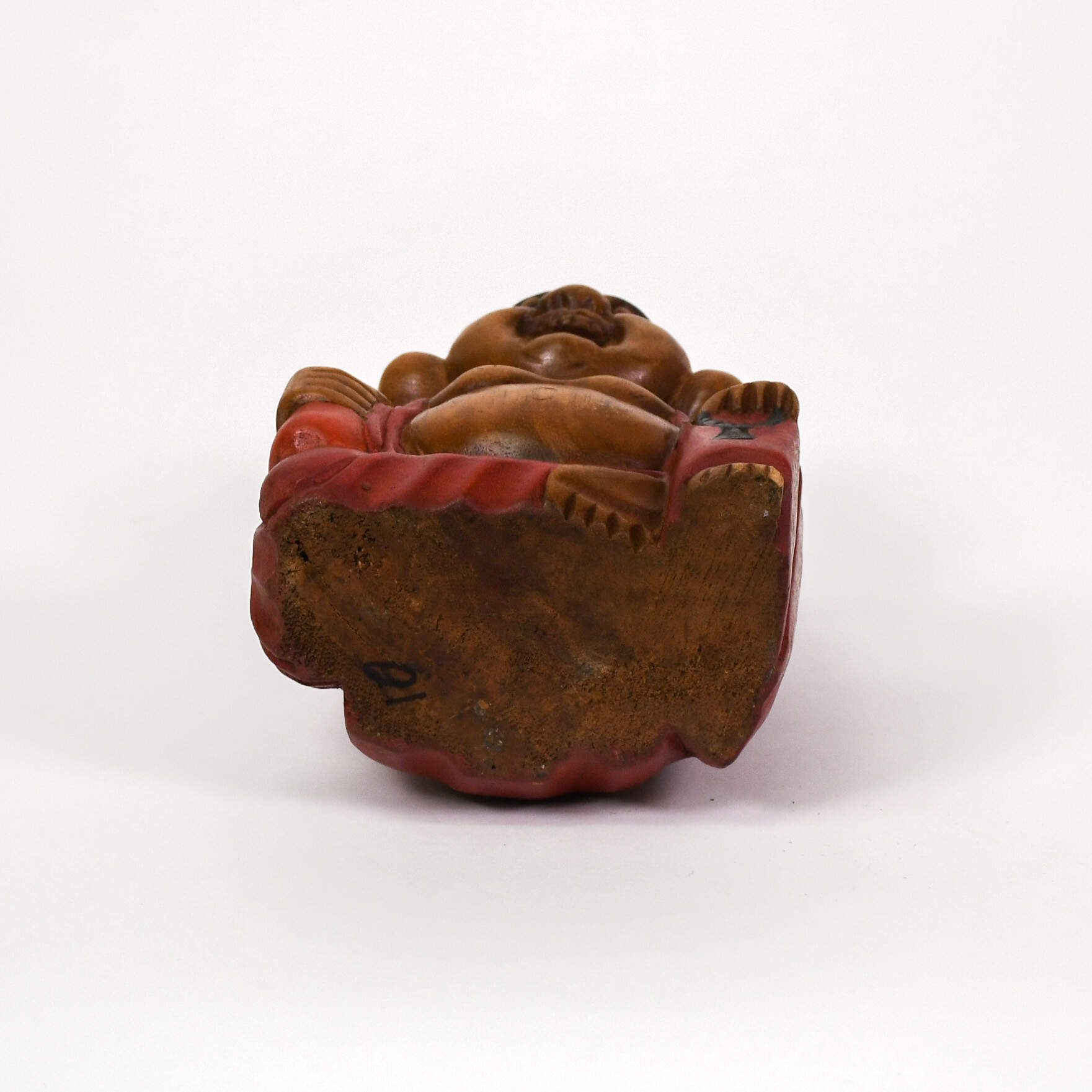 Hand-Carved Wood Laughing Buddha Figure-5