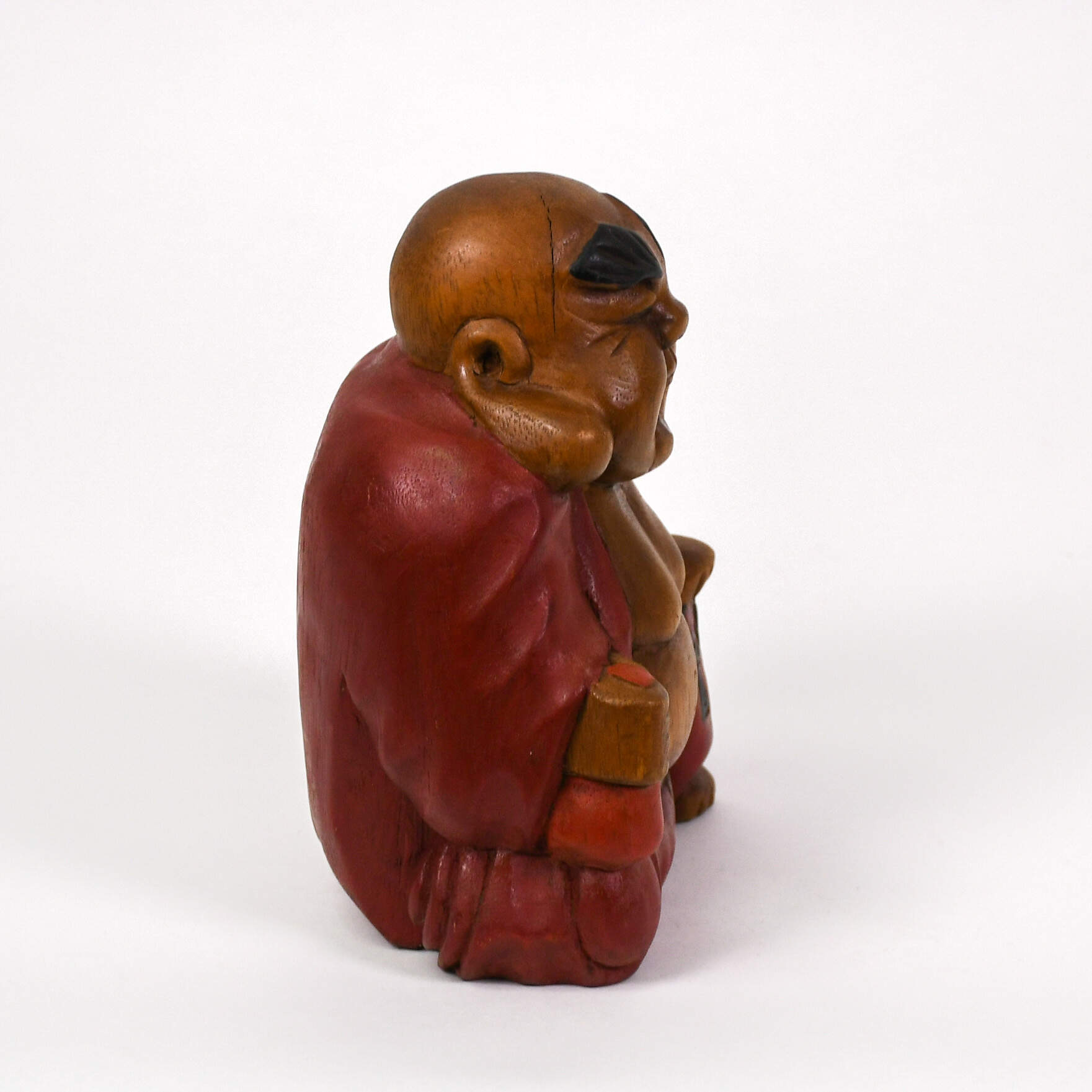 Hand-Carved Wood Laughing Buddha Figure-4