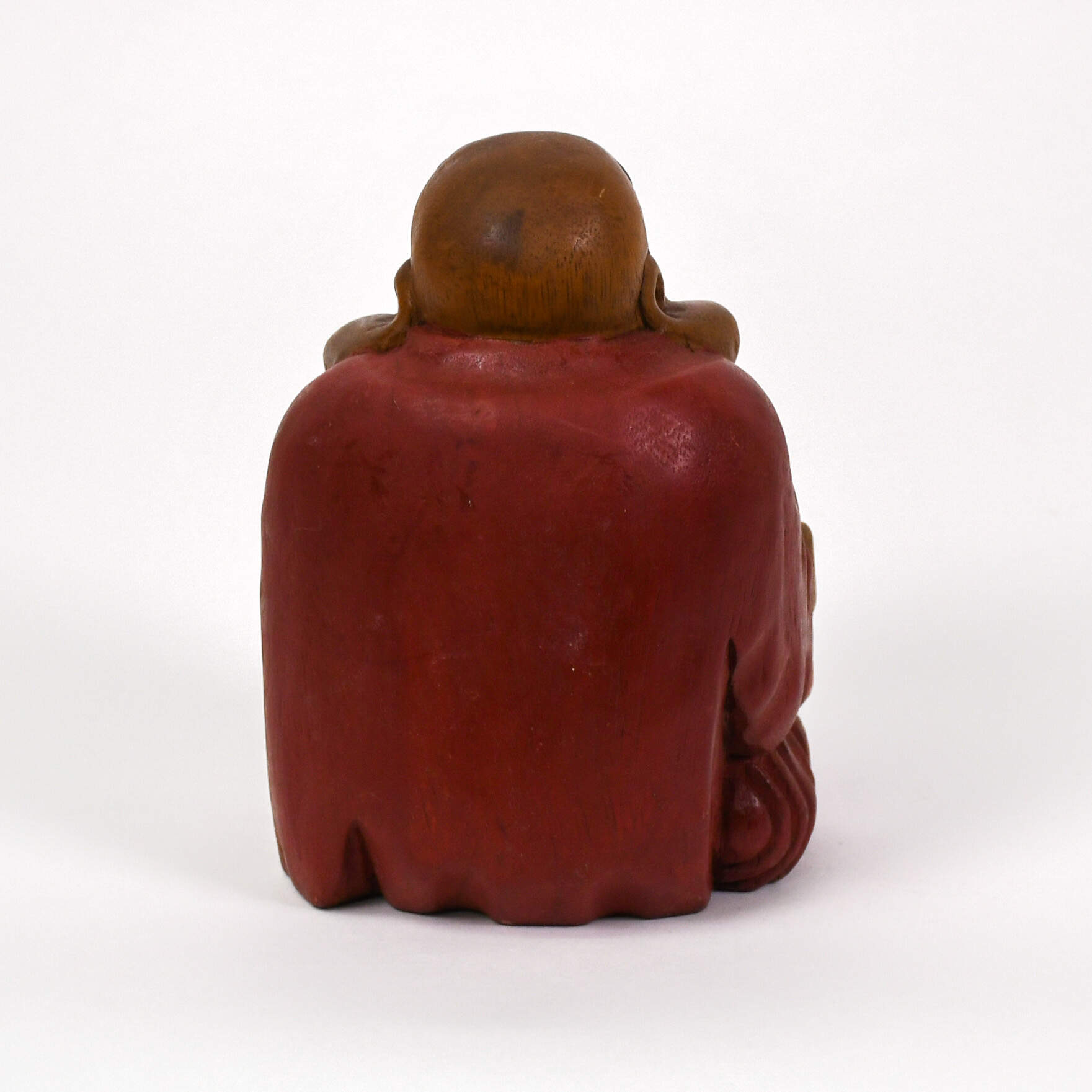 Hand-Carved Wood Laughing Buddha Figure-3