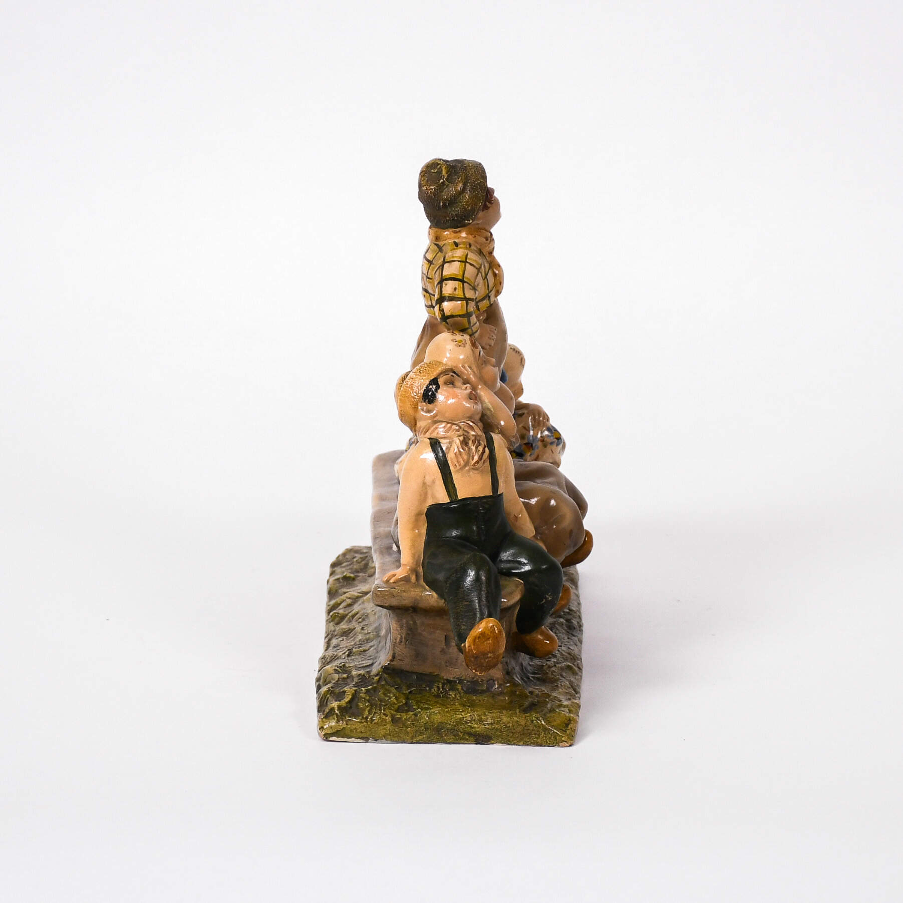5 Dutch Children on a Bench Terracotta Glazed Figurine-4