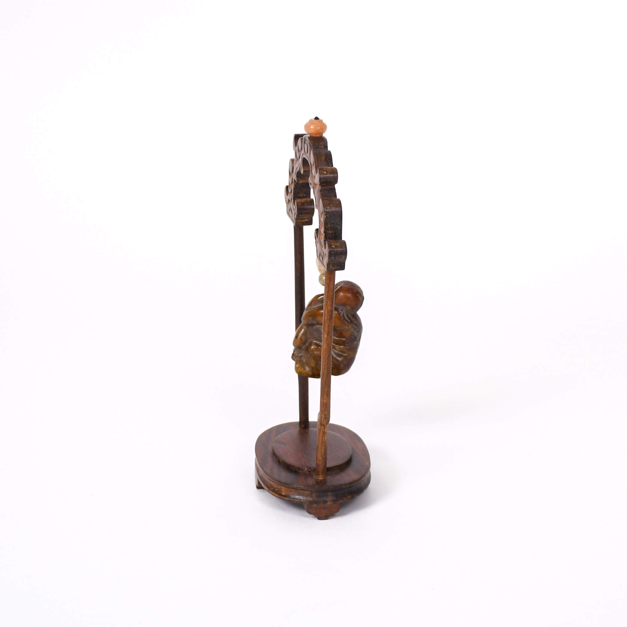 Figure Stone Carved Monkey Netsuke on Wood Stand-2