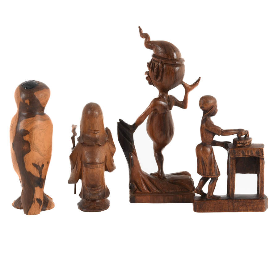 4-Piece Group of Carved Wood Figures-3