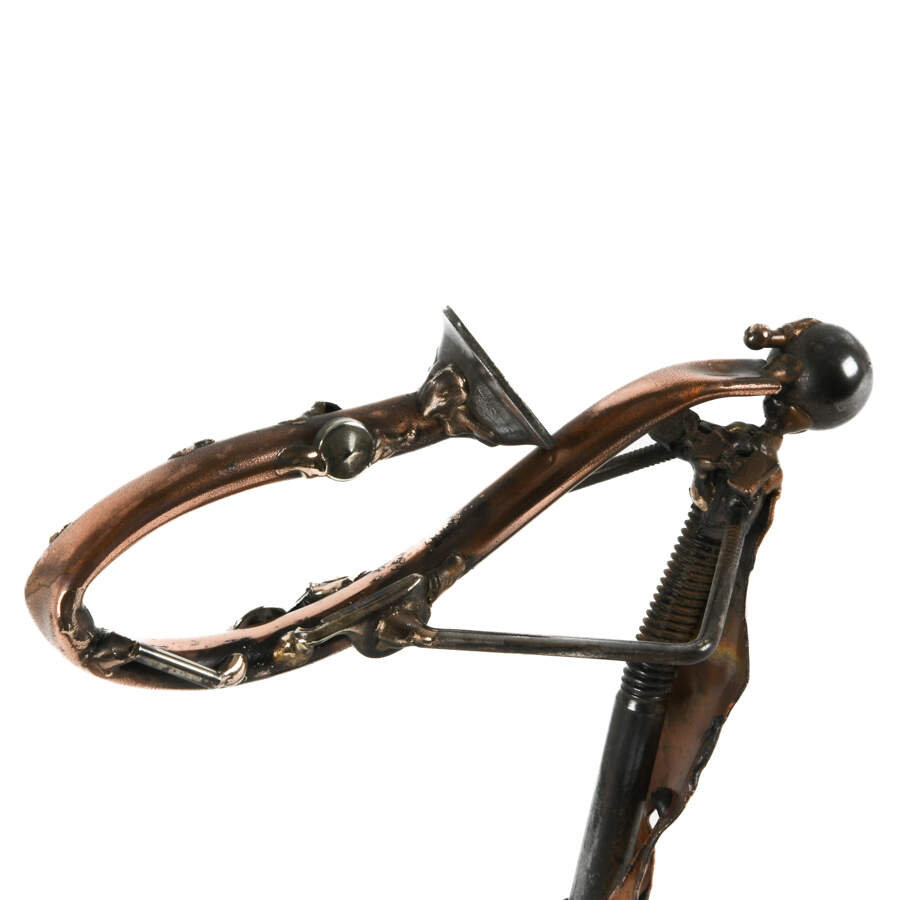 Signed Recycled Nuts and Bolts Saxophonist in Coat Tails Statuette-6