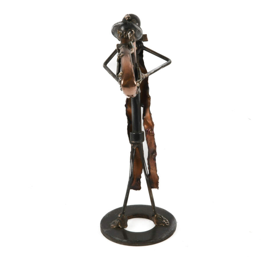 Signed Recycled Nuts and Bolts Saxophonist in Coat Tails Statuette-5
