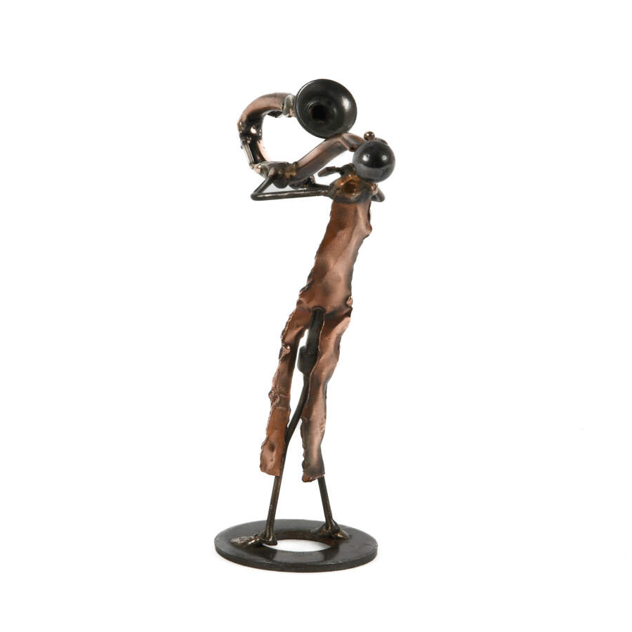 Signed Recycled Nuts and Bolts Saxophonist in Coat Tails Statuette-3