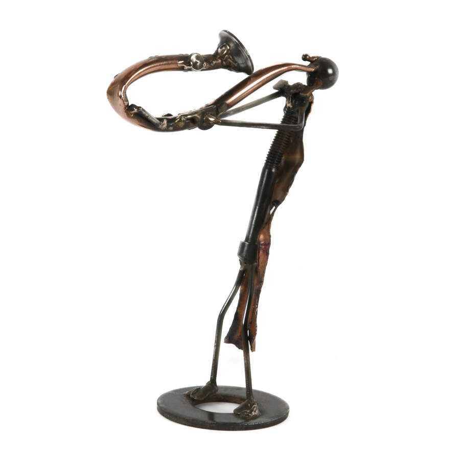 Signed Recycled Nuts and Bolts Saxophonist in Coat Tails Statuette-2