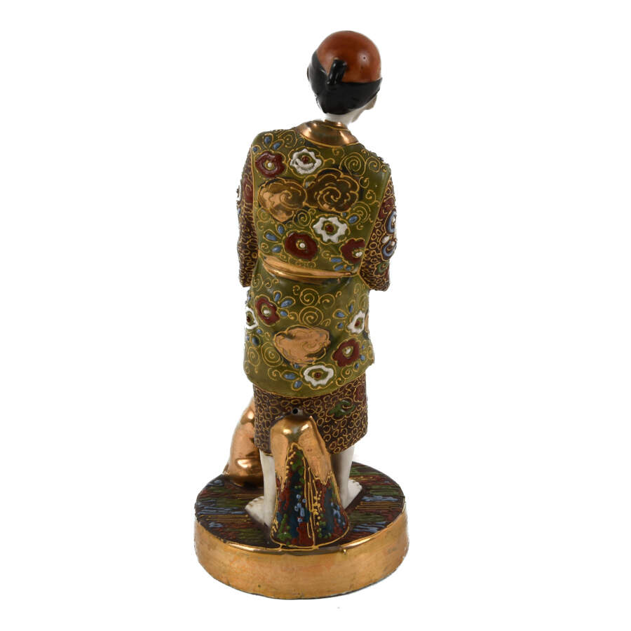 Japanese Satsuma Porcelain Man and Dog Figurine-5