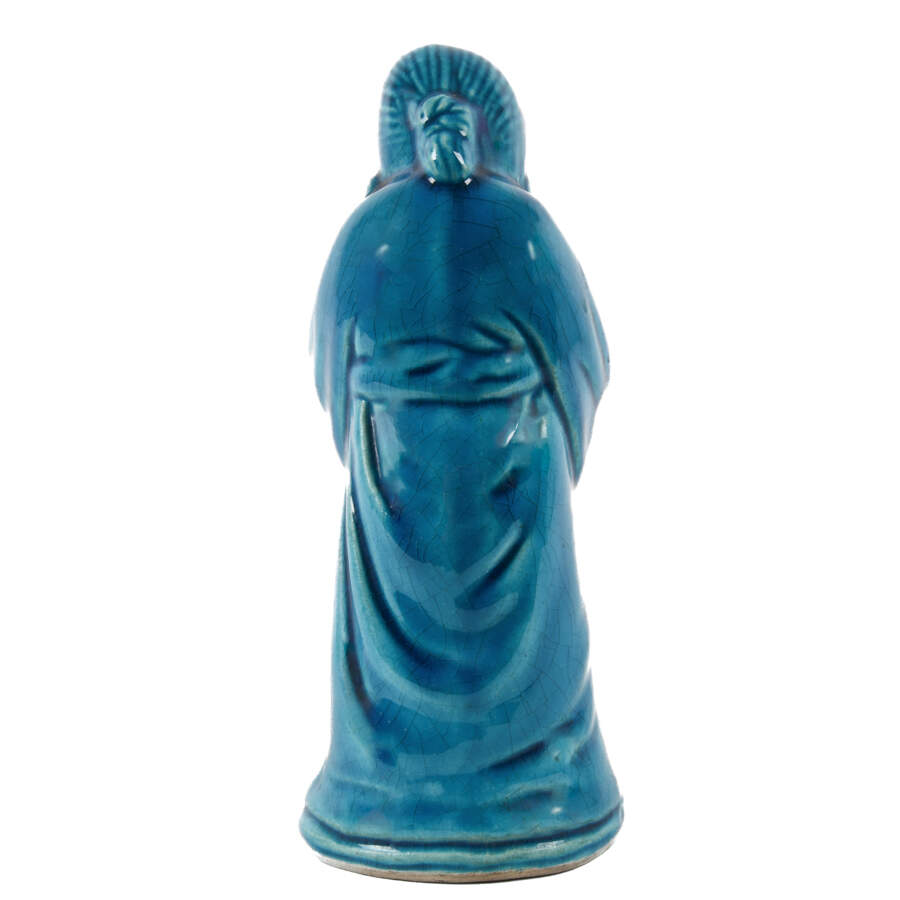 Chinese Porcelain Blue Glazed Buddha Statue-4