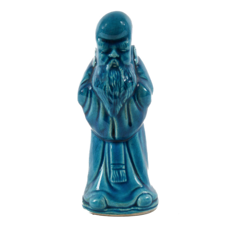 Chinese Porcelain Blue Glazed Buddha Statue-1