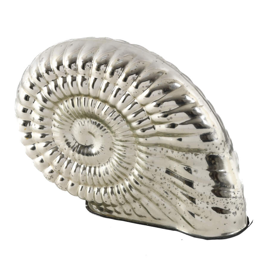 Silver Metallic Decorative Art Glass Nautilus Sculpture-4