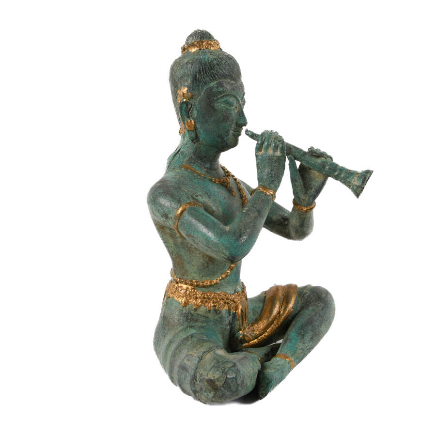 Thai Gilded Bronze Statue of a Horn Player-5
