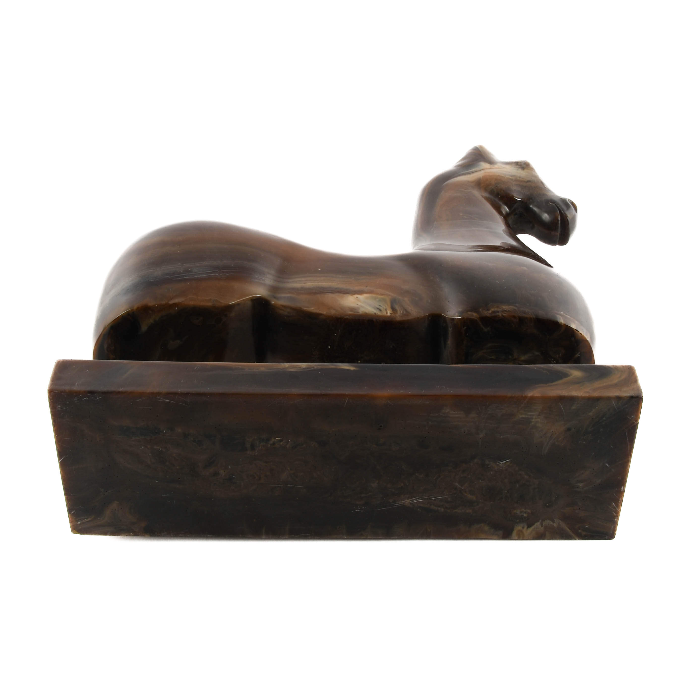 Signed Reclining Horse Composition Sculpture on Base-7