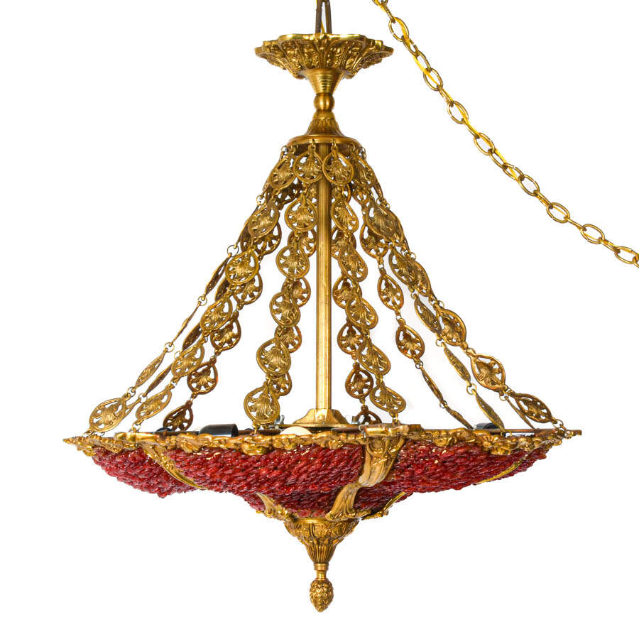 Italian Bronze and Murano Glass Flowers Empire Chandelier-1