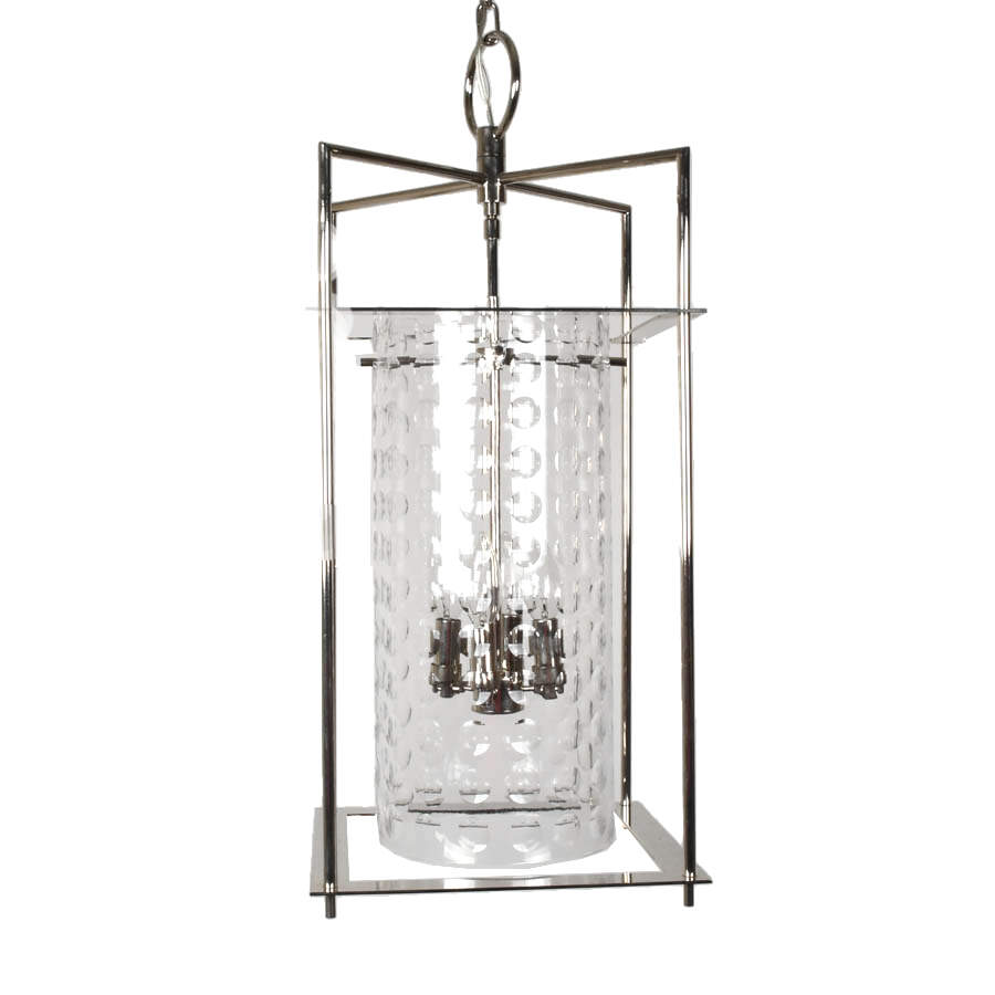 Pair of Hanging Glass and Chrome Indoor Outdoor Pendant Lights-2