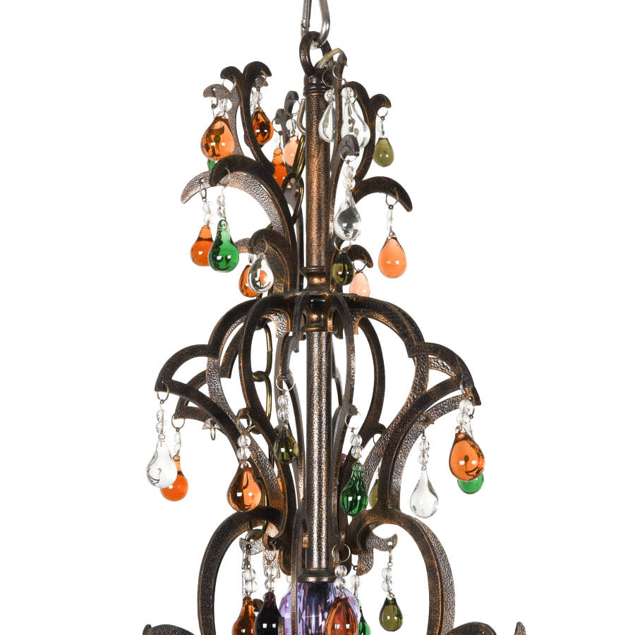 Rock Crystal and Quartz Fifteen-Light Wrought Iron Chandelier-4