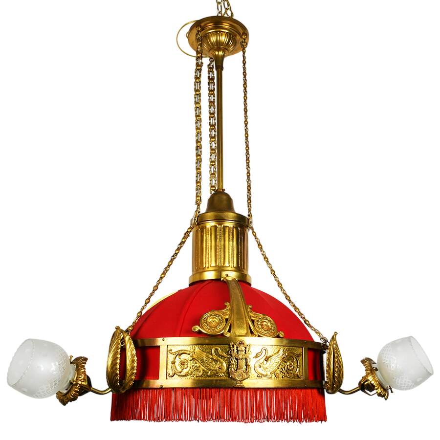 Antique Gilt Bronze Swans and Lyras Four Light Sanctuary Chandelier-5