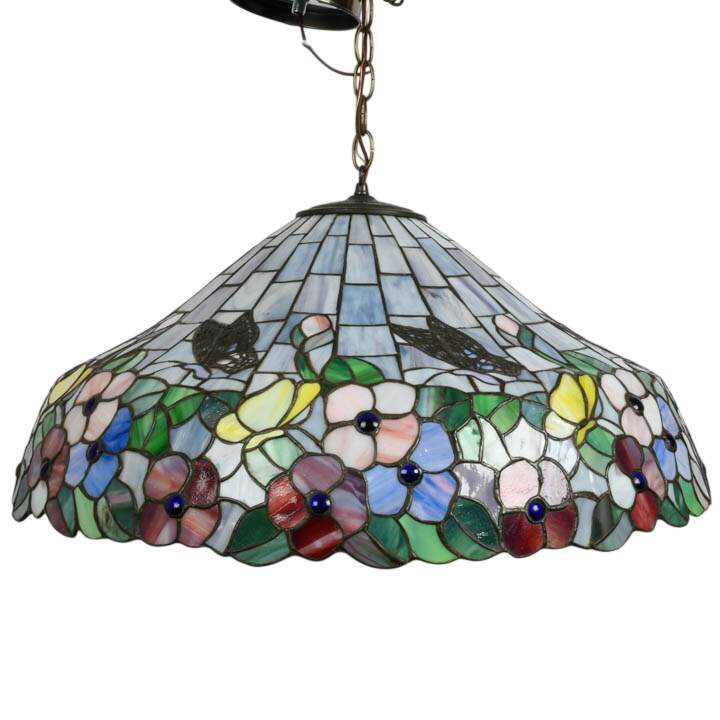 Floral and Butterfly Stained-Glass Pendant Light-2