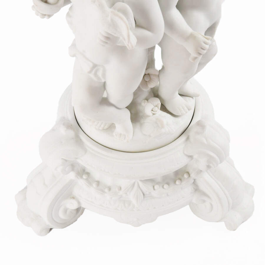 Bisque and Metal Dual Light Putti Table Lamp-4