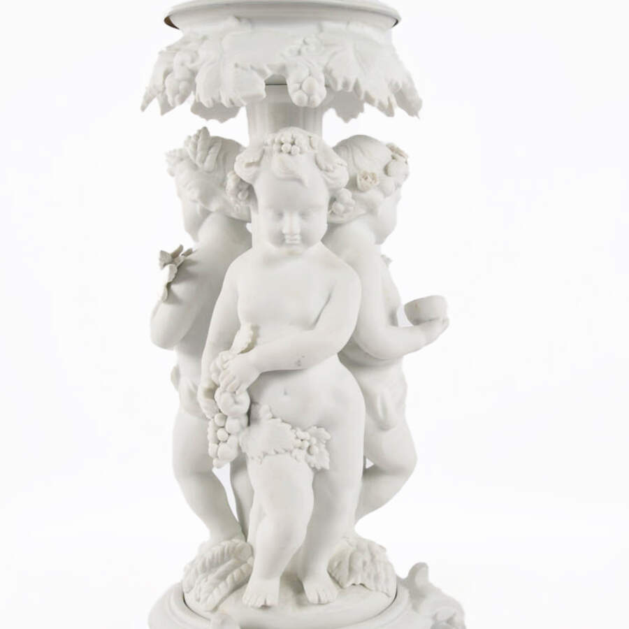Bisque and Metal Dual Light Putti Table Lamp-3