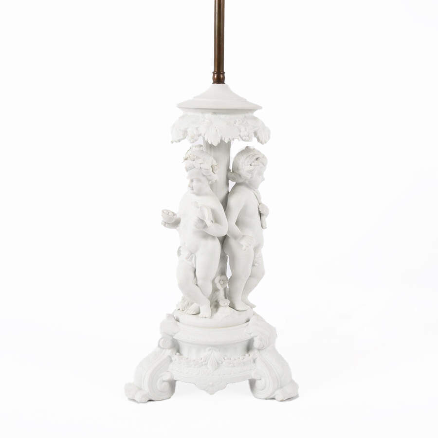 Bisque and Metal Dual Light Putti Table Lamp-2