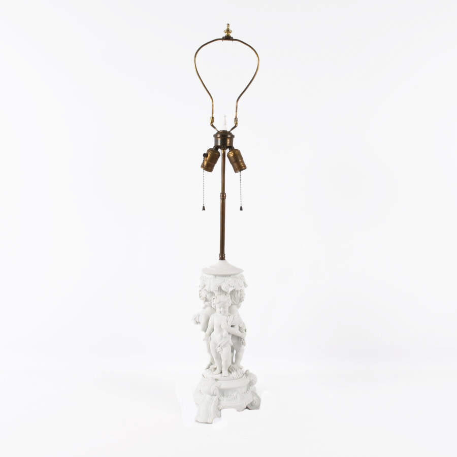 Bisque and Metal Dual Light Putti Table Lamp-1