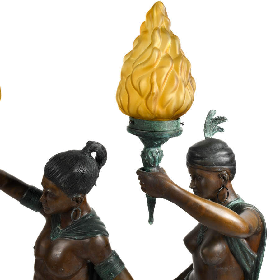 Signed Leonardo Rossi Pair of Monumental Bronze Figure Floor Lamps-8