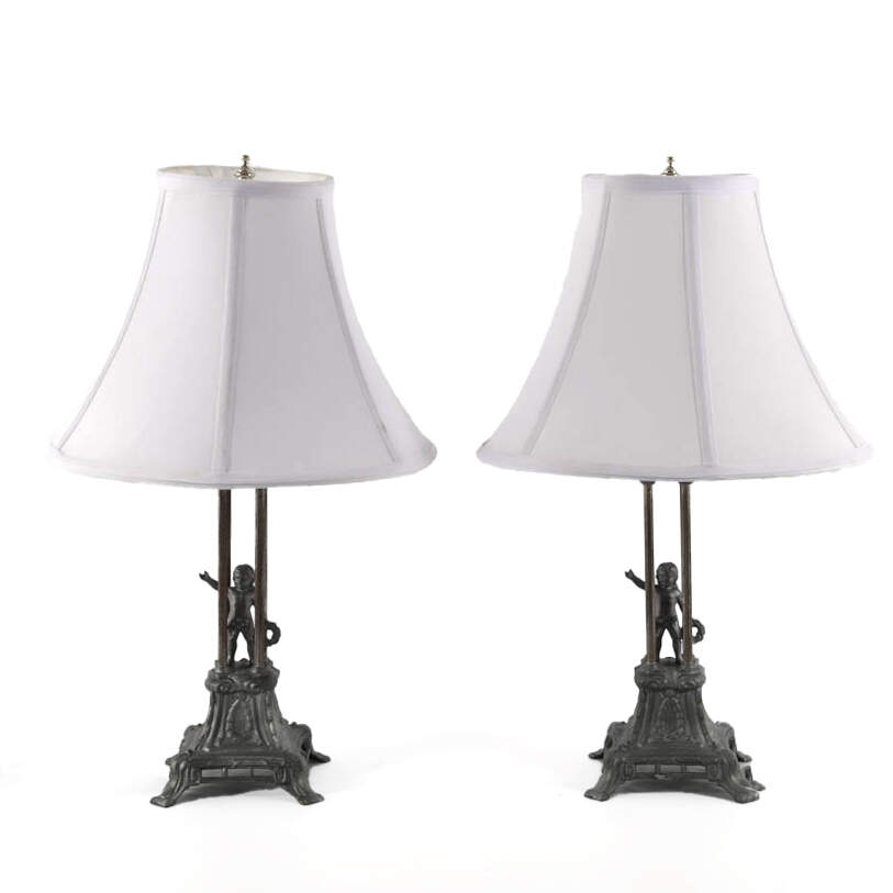 Pair of Figural Putti Cast Iron Table Lamps-1