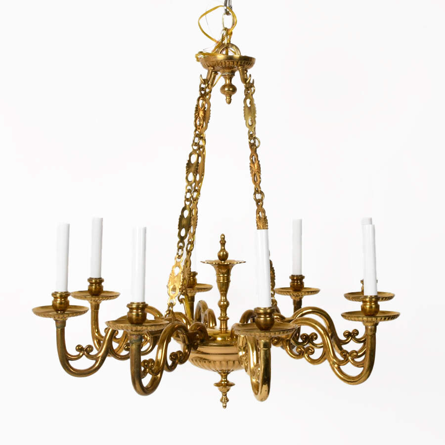 1930s Eight Arm Brass Candelabra Chandelier-1