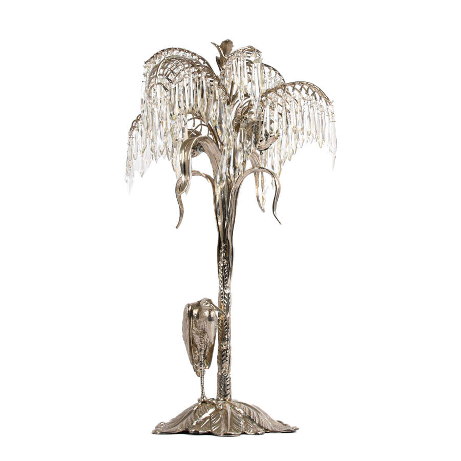 Ornate Metal Willow and Heron Table Lamp-3