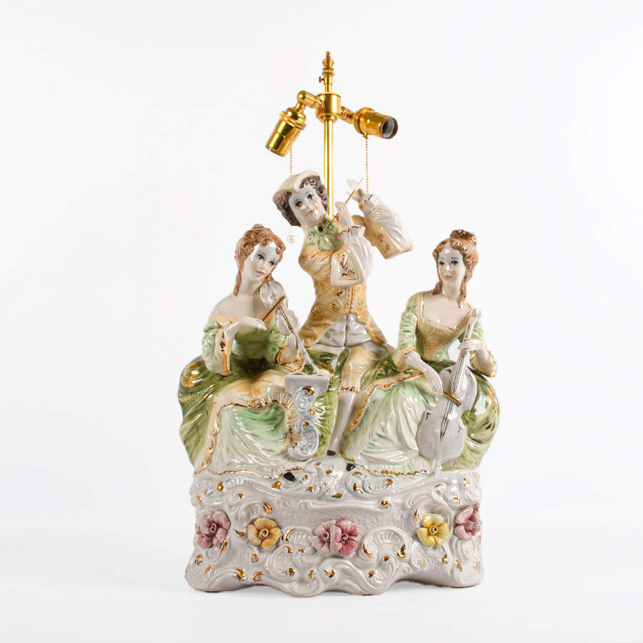 Italian Capodimonte Porcelain Figural Grouping Lamp-1