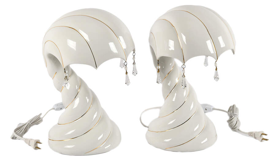 Pair of Signed Mid-Century Modern Ceramic Seashell Shaped Table Lamp-4