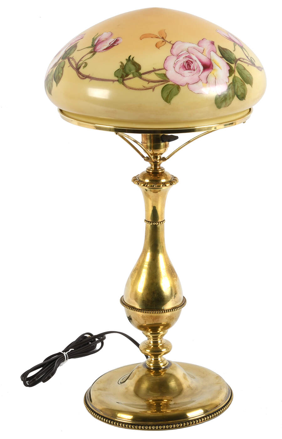 Brass Table Lamp with Hand-Painted Mushroom Shade-3