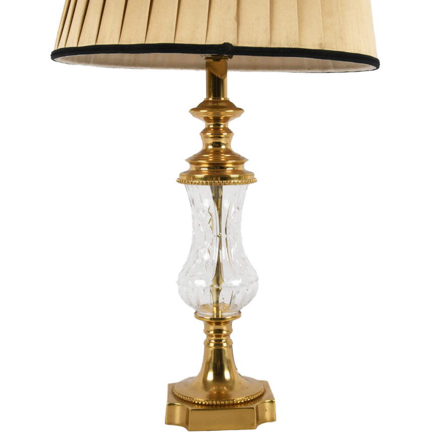 Large Brass and Crystal Table Lamp-3