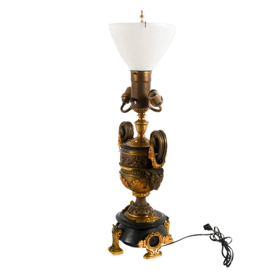 Antique French Classical Mounted Rams' Head Table Lamp-6