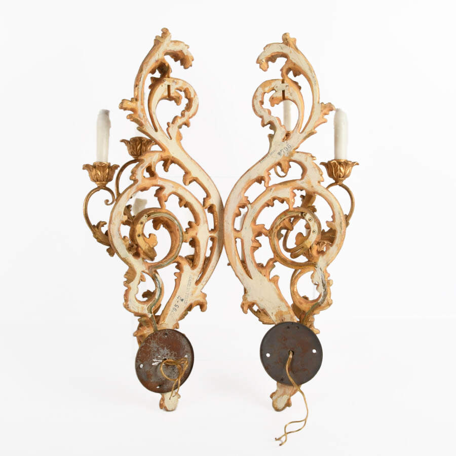 Pair of Inviting Home Florentine Toleware Giltwood Electric Wall Sconces-9