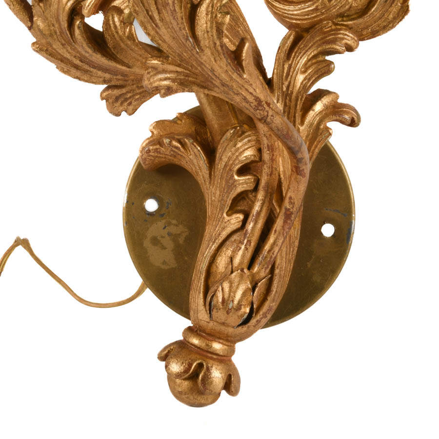 Pair of Inviting Home Florentine Toleware Giltwood Electric Wall Sconces-4