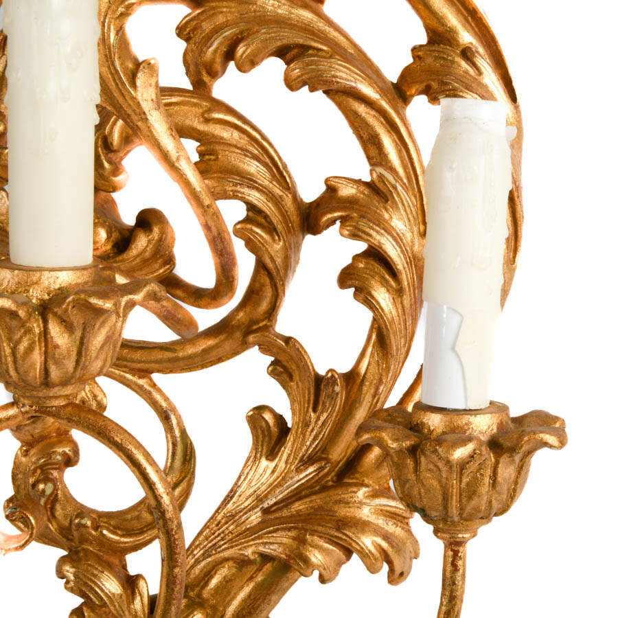 Pair of Inviting Home Florentine Toleware Giltwood Electric Wall Sconces-2
