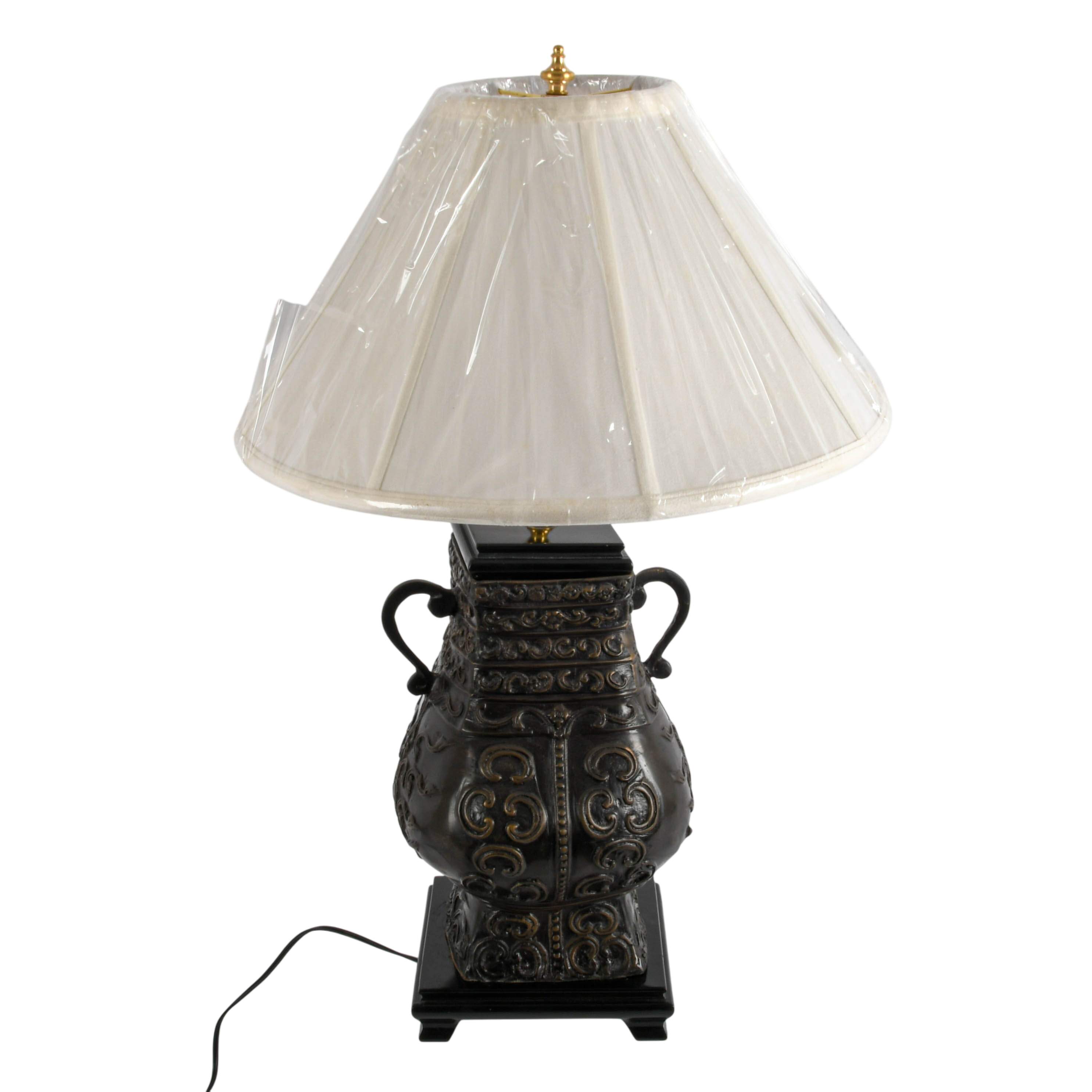 Converted Bronze Chinese Urn Lamp on Stand-3