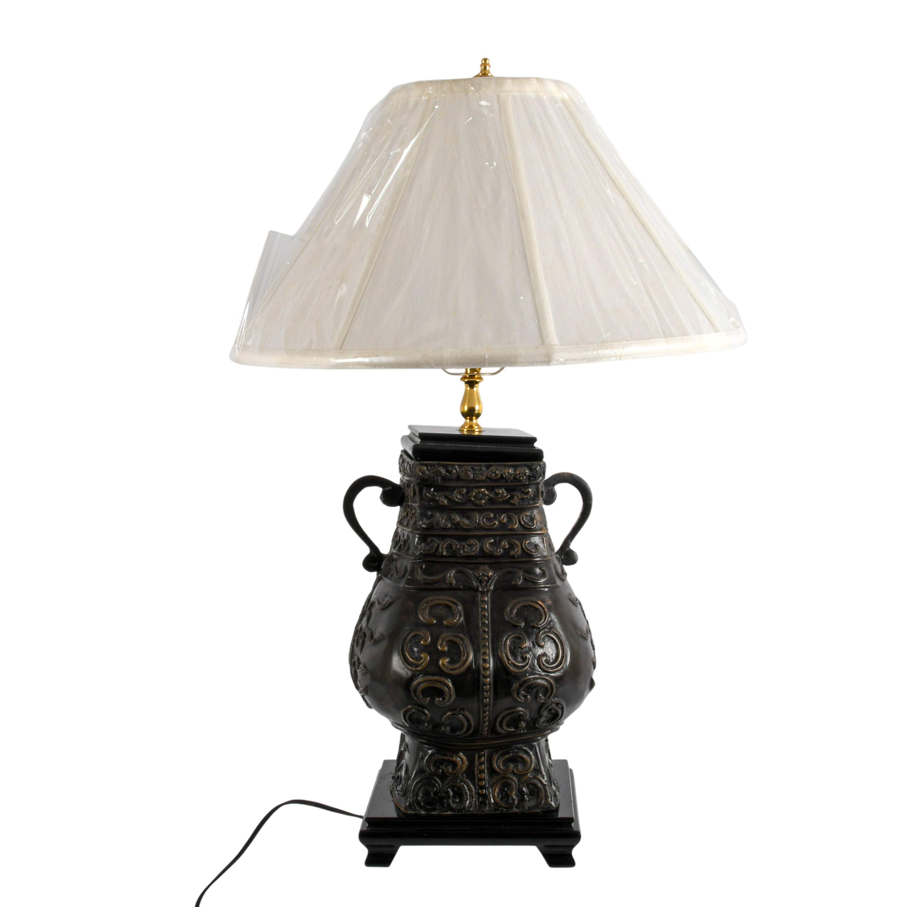 Converted Bronze Chinese Urn Lamp on Stand-1