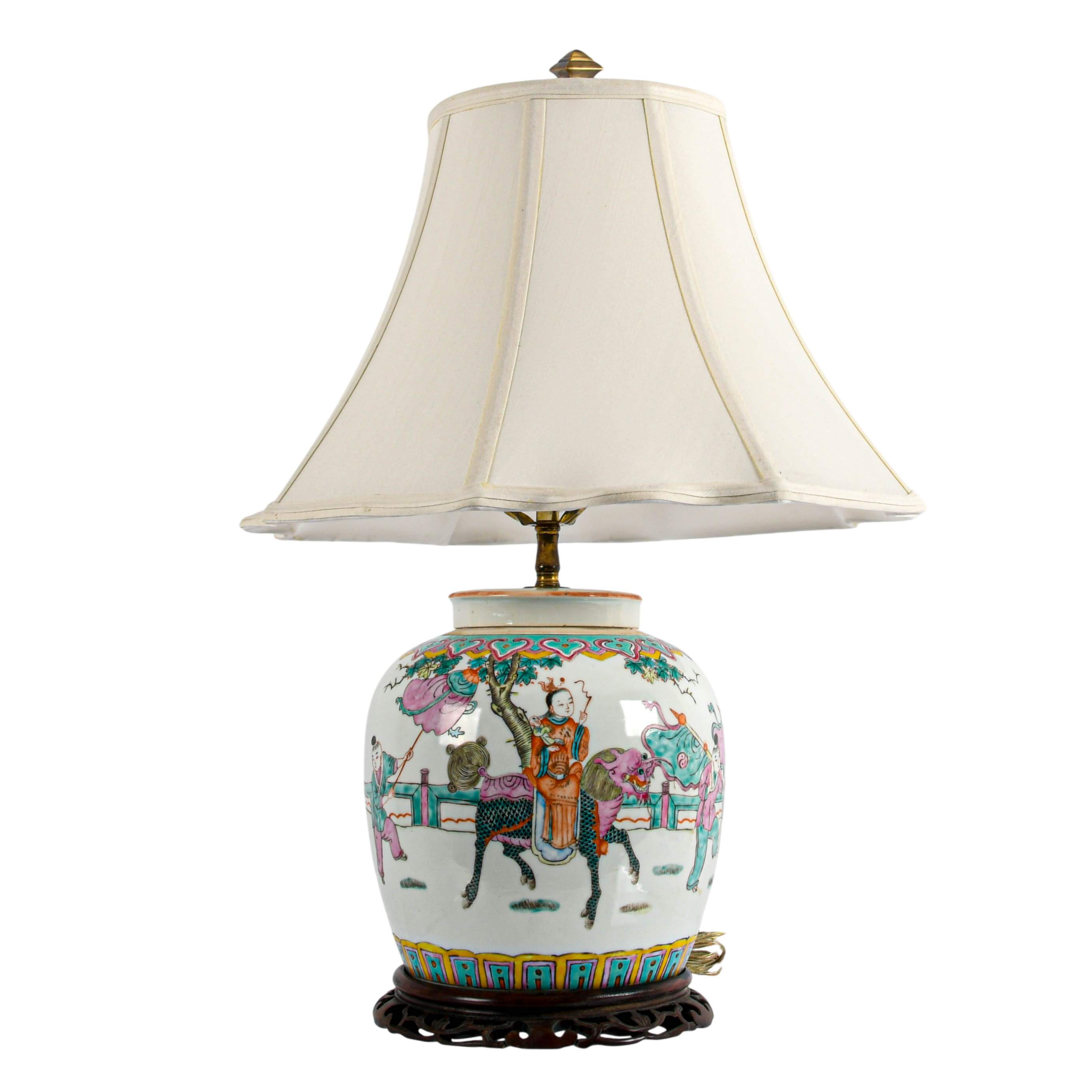 Chinese Famille Rose Converted Ginger Jar Table Lamp-2
