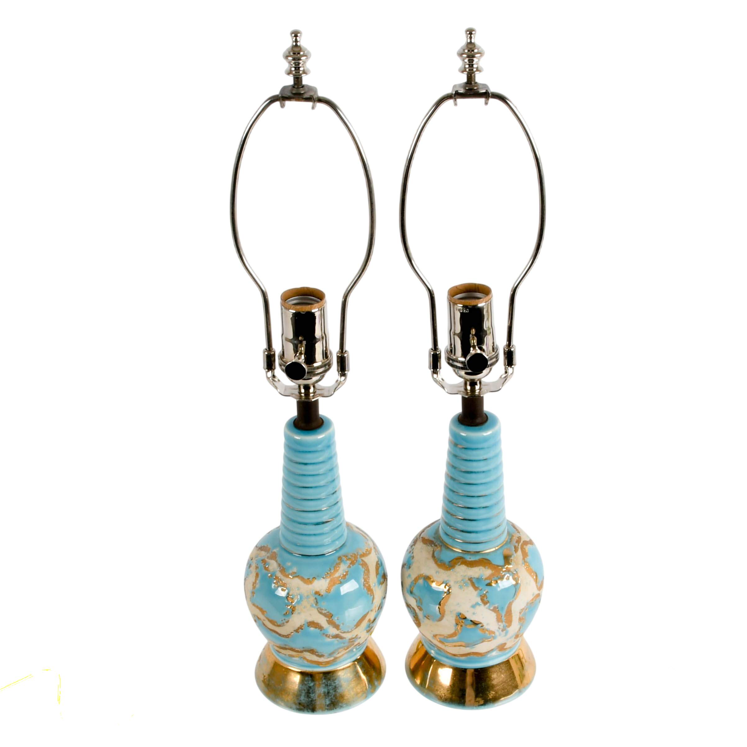 Pair of Blue Hollywood Regency Table Lamps-4