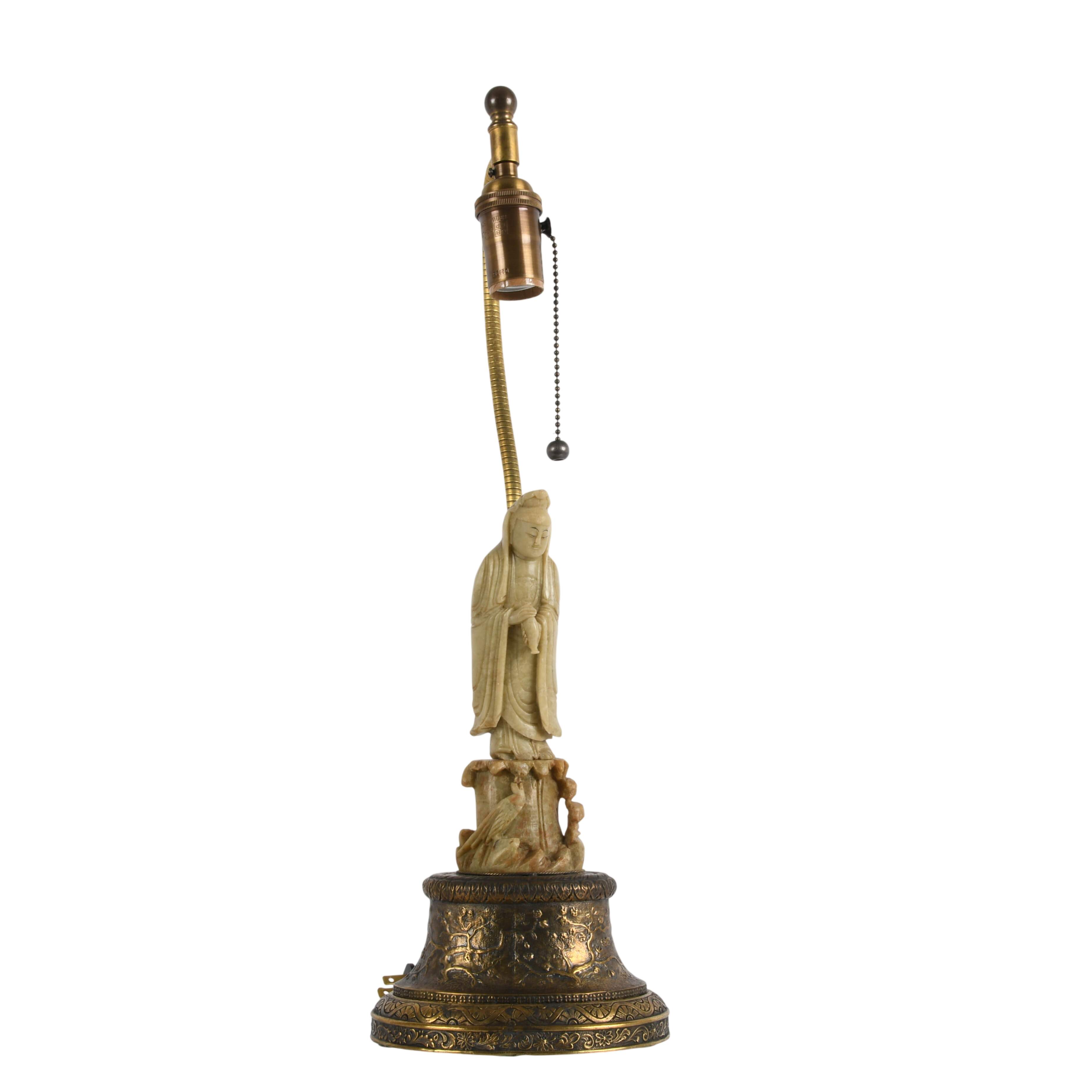 Carved Chinese Soapstone Figural Table Lamp-4