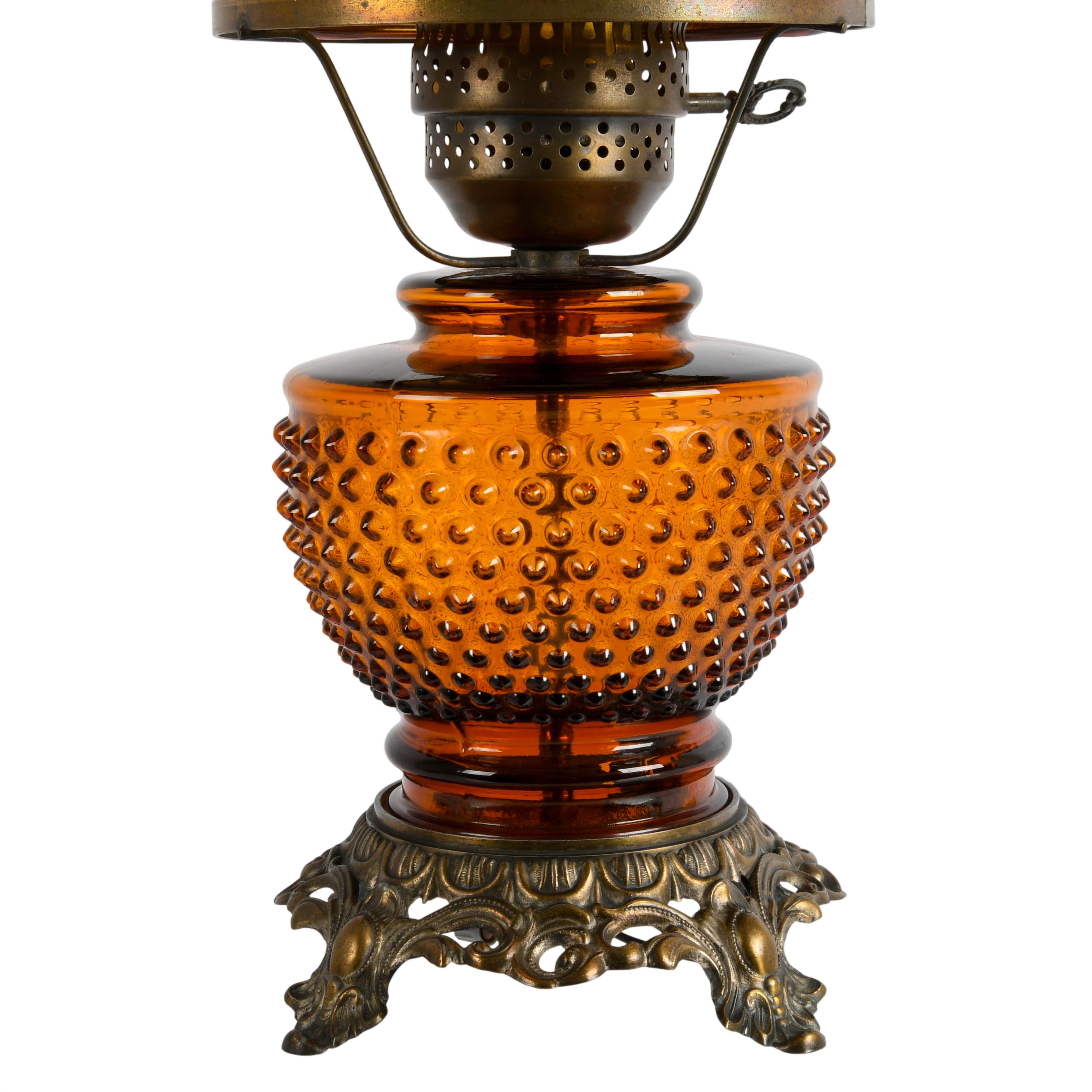 Amber Hobnail Glass "Gone with the Wind" Table Lamp-5
