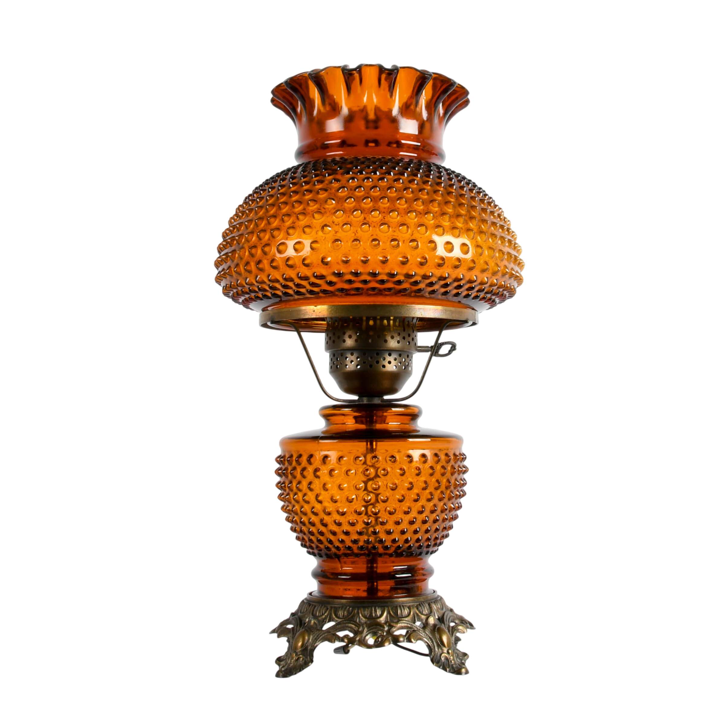 Amber Hobnail Glass "Gone with the Wind" Table Lamp-3