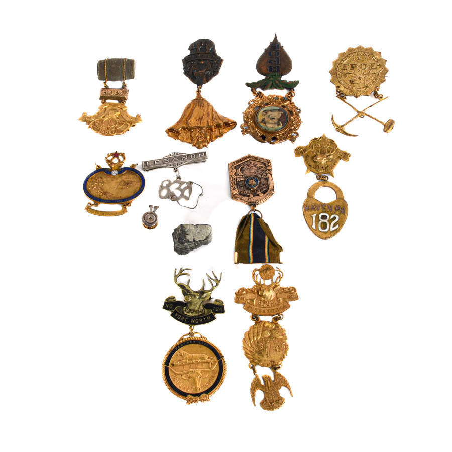 Antique Grouping of Eleven BPOE Collectible Elks Lodge Pins-1
