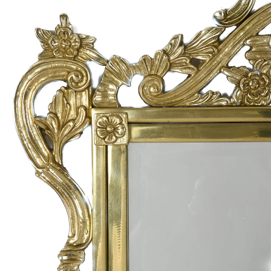 Large Ornate French Brass Wall Mirror-3