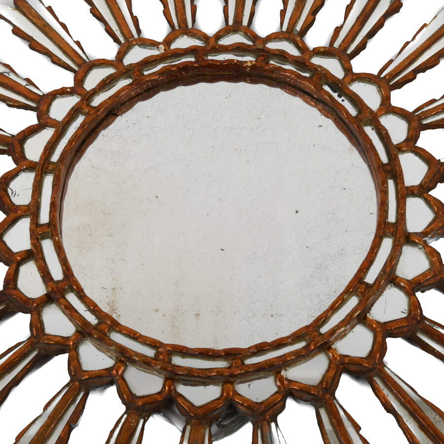 Hand-Crafted Copper Wood Decorative Sunburst Wall Mirror-2