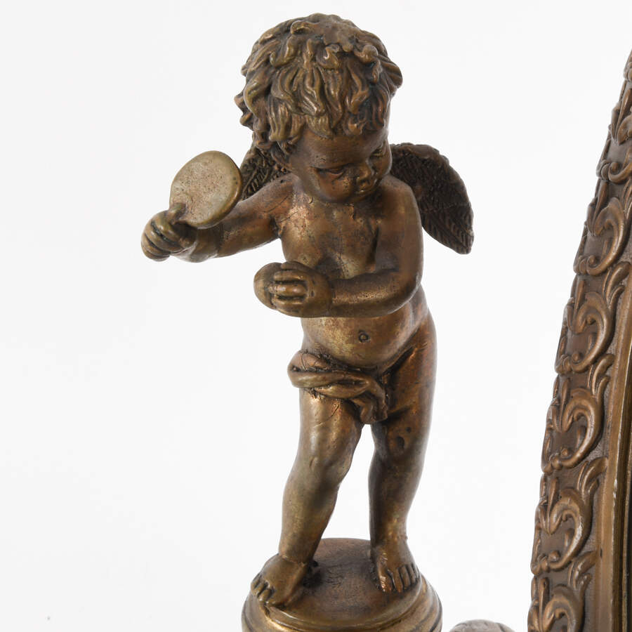 Antique Ornate Cast Metal Vanity Mirror with Cherubs-7