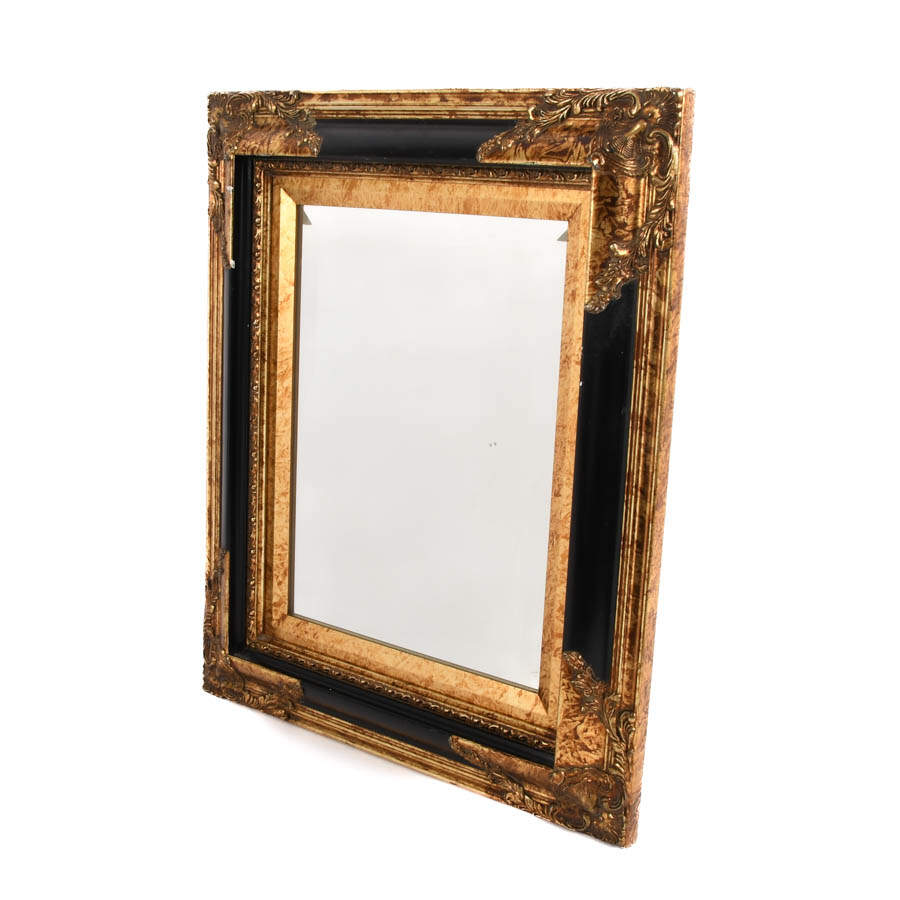 Decorative Ornate Gilt and Black Accent Wall Mirror-3