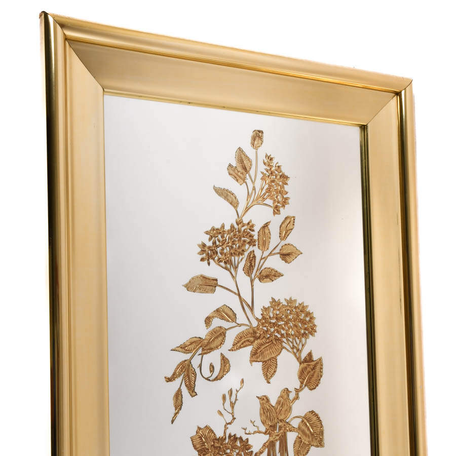 Antique Floral Reverse Gilded Art Glass Mirror-2